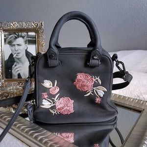 Black w/Pink Roses Mini Crossbody Bag